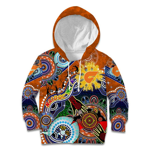 Custom NAIDOC Week 2024 GWS Giants Kid Hoodie Australia Aboriginal Dot Painting