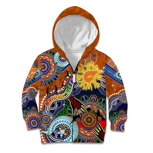 Custom NAIDOC Week 2024 GWS Giants Kid Hoodie Australia Aboriginal Dot Painting