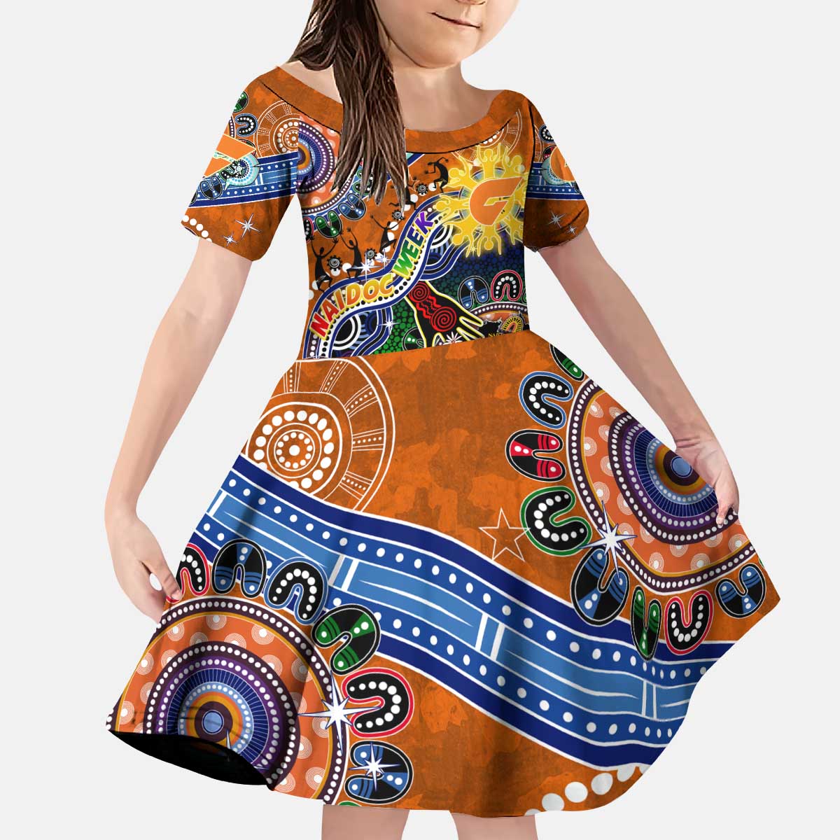Custom NAIDOC Week 2024 GWS Giants Kid Short Sleeve Dress Australia Aboriginal Dot Painting