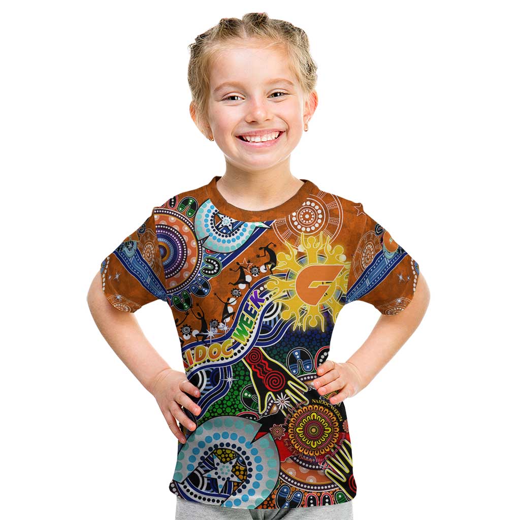 Custom NAIDOC Week 2024 GWS Giants Kid T Shirt Australia Aboriginal Dot Painting