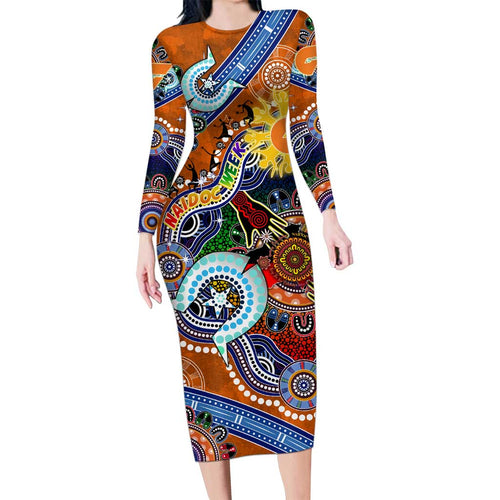Custom NAIDOC Week 2024 GWS Giants Long Sleeve Bodycon Dress Australia Aboriginal Dot Painting