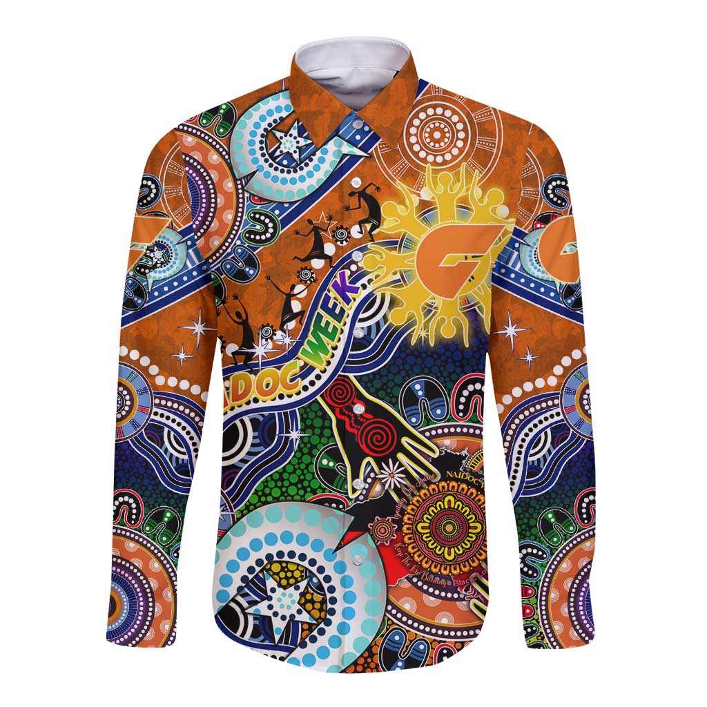 Custom NAIDOC Week 2024 GWS Giants Long Sleeve Button Shirt Australia Aboriginal Dot Painting