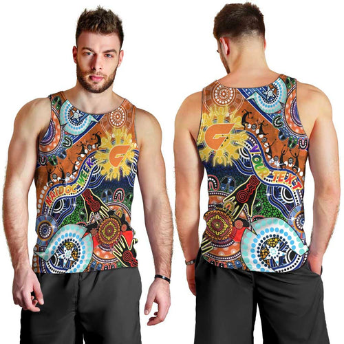 Custom NAIDOC Week 2024 GWS Giants Men Tank Top Australia Aboriginal Dot Painting