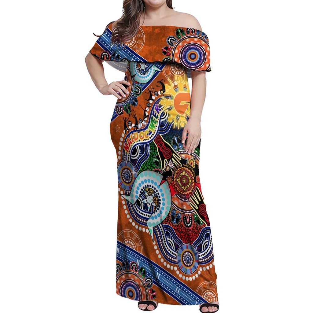 Custom NAIDOC Week 2024 GWS Giants Off Shoulder Maxi Dress Australia Aboriginal Dot Painting