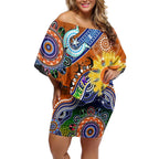 Custom NAIDOC Week 2024 GWS Giants Off Shoulder Short Dress Australia Aboriginal Dot Painting