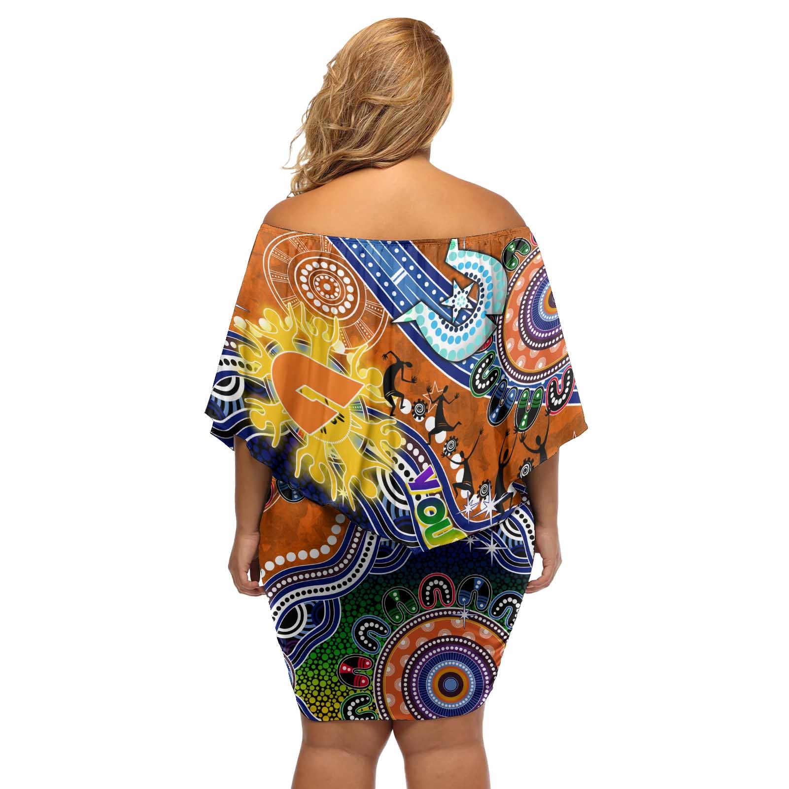 Custom NAIDOC Week 2024 GWS Giants Off Shoulder Short Dress Australia Aboriginal Dot Painting