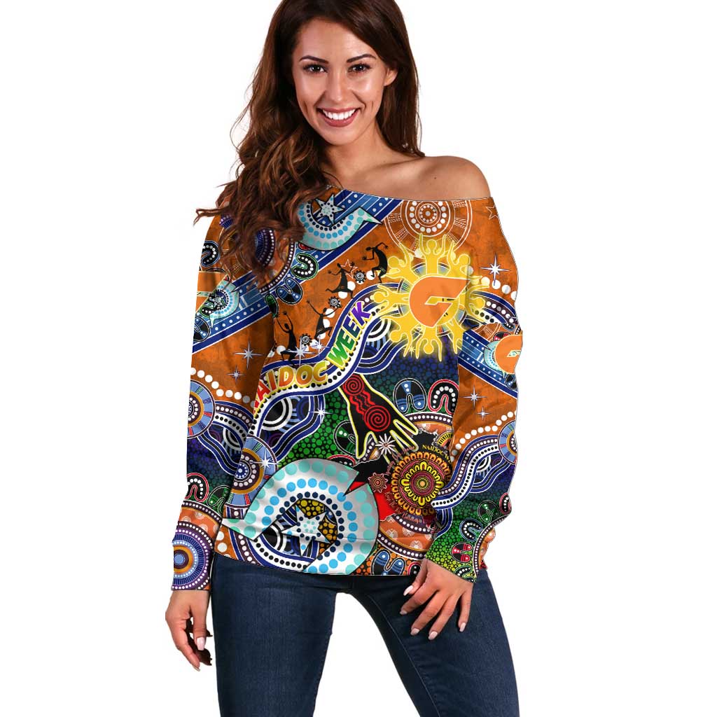 Custom NAIDOC Week 2024 GWS Giants Off Shoulder Sweater Australia Aboriginal Dot Painting