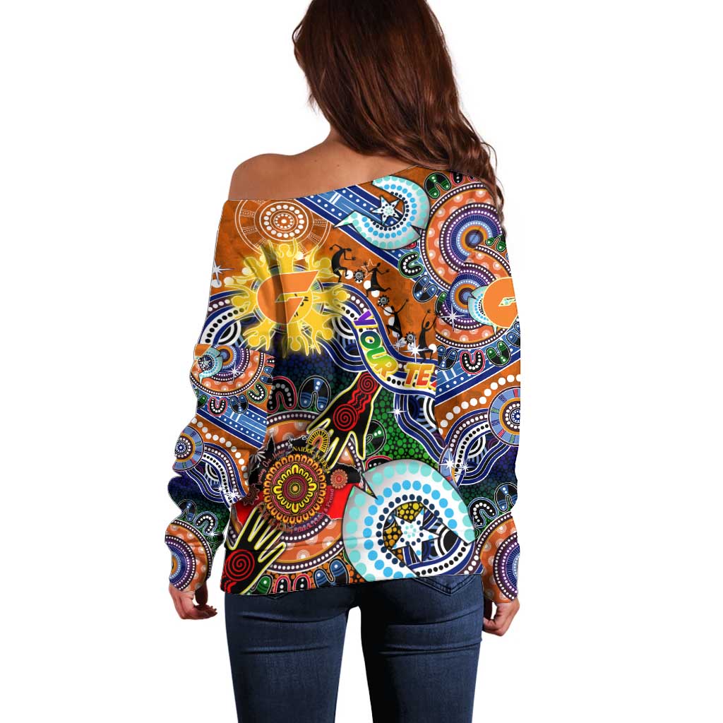 Custom NAIDOC Week 2024 GWS Giants Off Shoulder Sweater Australia Aboriginal Dot Painting