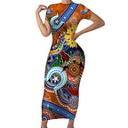 Custom NAIDOC Week 2024 GWS Giants Short Sleeve Bodycon Dress Australia Aboriginal Dot Painting