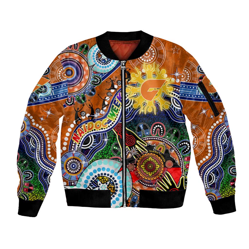 Custom NAIDOC Week 2024 GWS Giants Sleeve Zip Bomber Jacket Australia Aboriginal Dot Painting