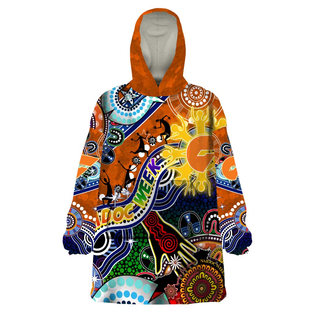 Custom NAIDOC Week 2024 GWS Giants Wearable Blanket Hoodie Australia Aboriginal Dot Painting