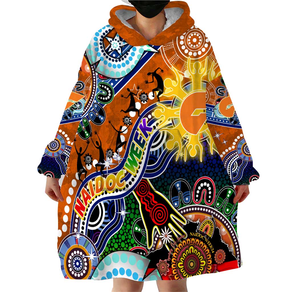 Custom NAIDOC Week 2024 GWS Giants Wearable Blanket Hoodie Australia Aboriginal Dot Painting
