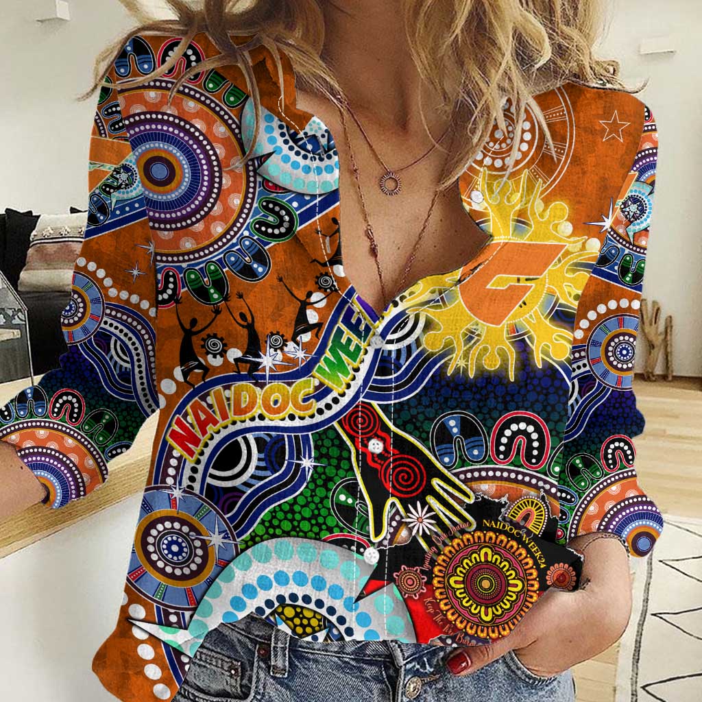 Custom NAIDOC Week 2024 GWS Giants Women Casual Shirt Australia Aboriginal Dot Painting