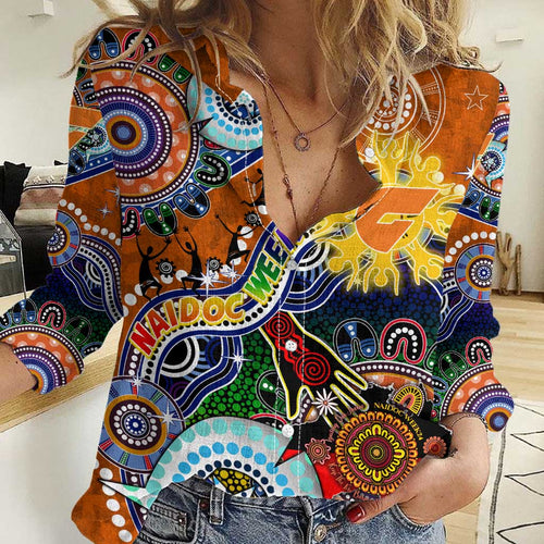 Custom NAIDOC Week 2024 GWS Giants Women Casual Shirt Australia Aboriginal Dot Painting