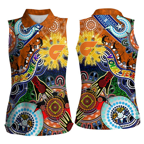 Custom NAIDOC Week 2024 GWS Giants Women Sleeveless Polo Shirt Australia Aboriginal Dot Painting