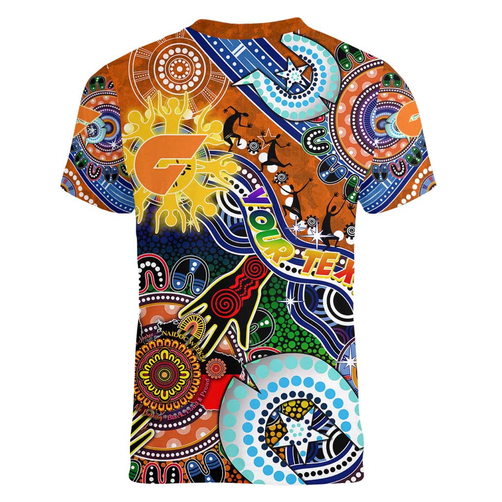 Custom NAIDOC Week 2024 GWS Giants Women V-Neck T-Shirt Australia Aboriginal Dot Painting