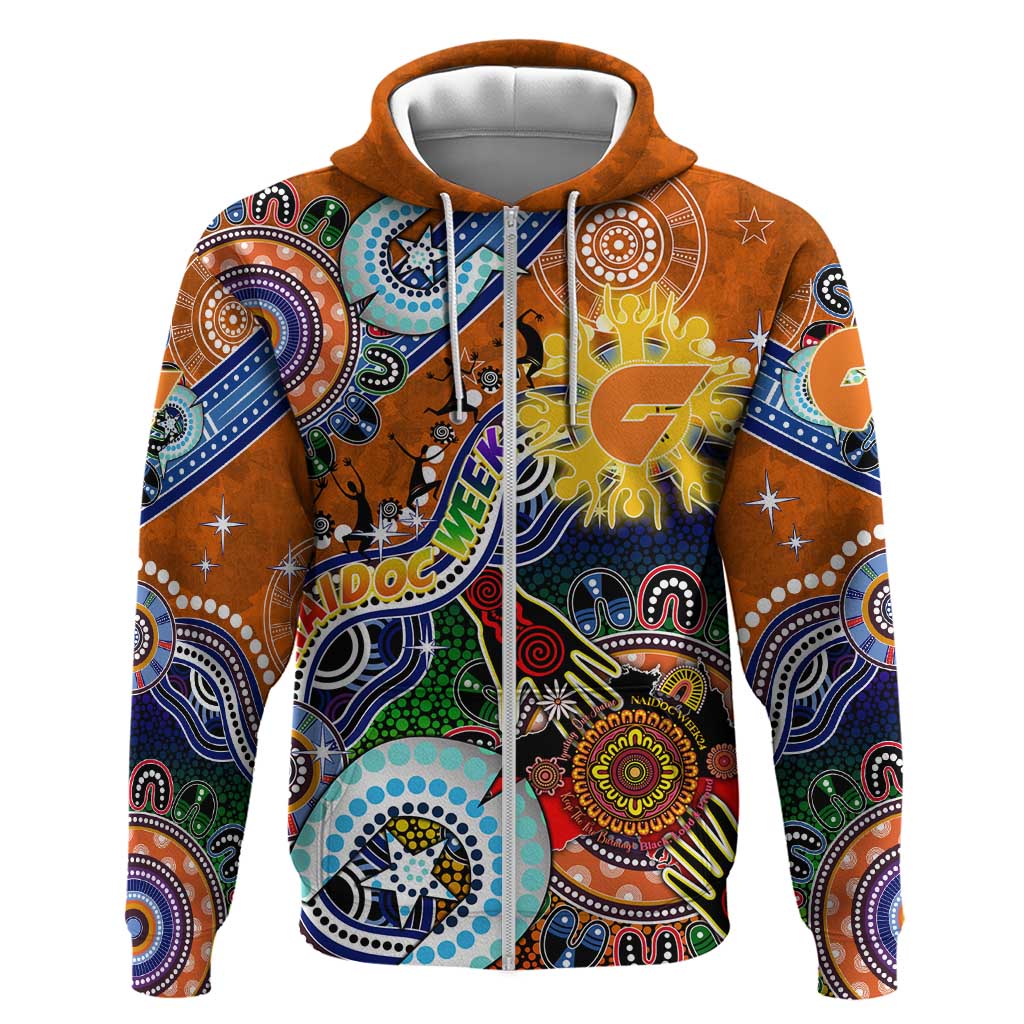 Custom NAIDOC Week 2024 GWS Giants Zip Hoodie Australia Aboriginal Dot Painting