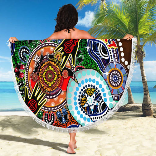Custom NAIDOC Week 2024 Hawthorn Hawks Beach Blanket Australia Aboriginal Dot Painting