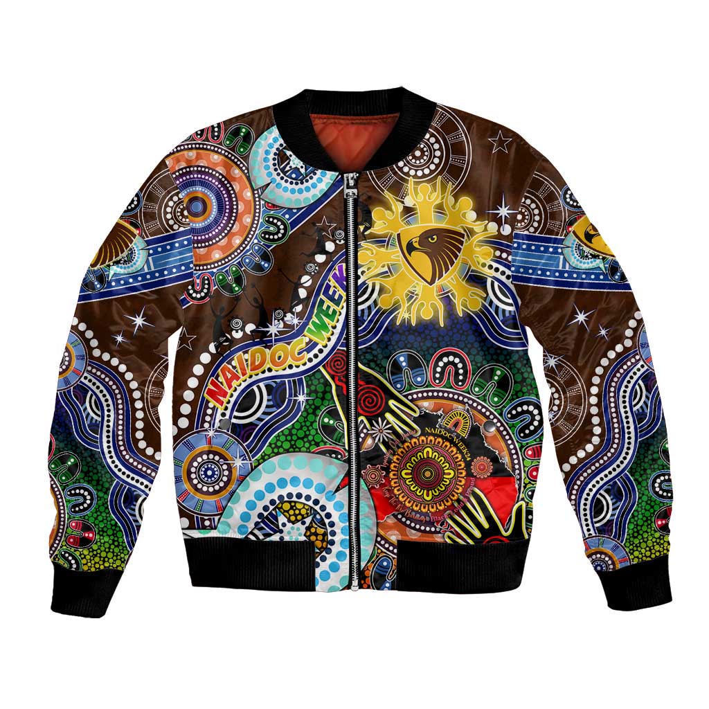 Custom NAIDOC Week 2024 Hawthorn Hawks Bomber Jacket Australia Aboriginal Dot Painting