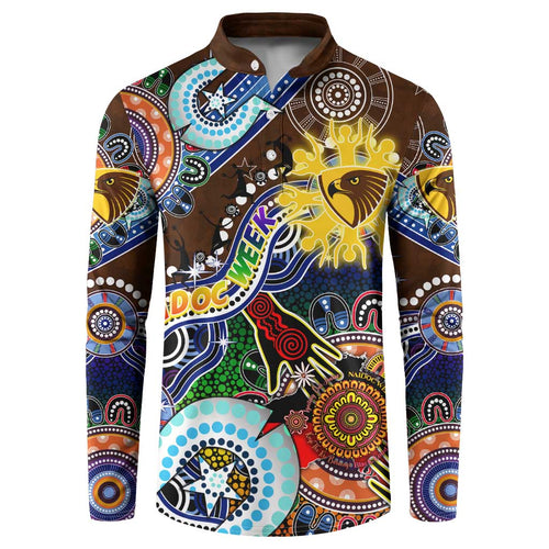 Custom NAIDOC Week 2024 Hawthorn Hawks Button Sweatshirt Australia Aboriginal Dot Painting