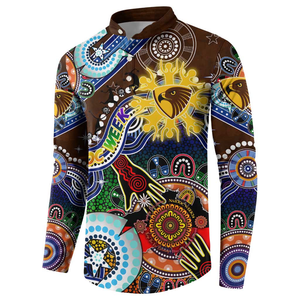 Custom NAIDOC Week 2024 Hawthorn Hawks Button Sweatshirt Australia Aboriginal Dot Painting