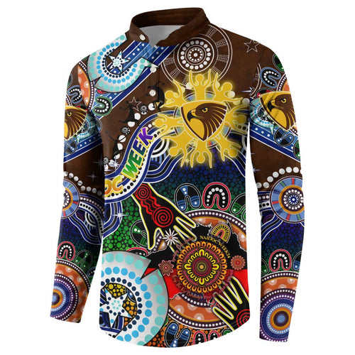 Custom NAIDOC Week 2024 Hawthorn Hawks Button Sweatshirt Australia Aboriginal Dot Painting