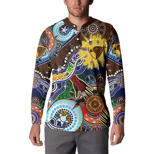 Custom NAIDOC Week 2024 Hawthorn Hawks Button Sweatshirt Australia Aboriginal Dot Painting