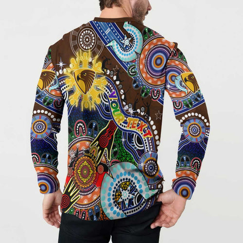 Custom NAIDOC Week 2024 Hawthorn Hawks Button Sweatshirt Australia Aboriginal Dot Painting