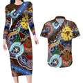 Custom NAIDOC Week 2024 Hawthorn Hawks Couples Matching Long Sleeve Bodycon Dress and Hawaiian Shirt Australia Aboriginal Dot Painting