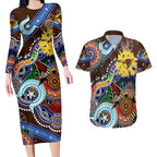 Custom NAIDOC Week 2024 Hawthorn Hawks Couples Matching Long Sleeve Bodycon Dress and Hawaiian Shirt Australia Aboriginal Dot Painting
