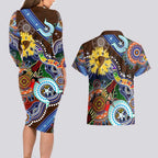 Custom NAIDOC Week 2024 Hawthorn Hawks Couples Matching Long Sleeve Bodycon Dress and Hawaiian Shirt Australia Aboriginal Dot Painting