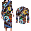 Custom NAIDOC Week 2024 Hawthorn Hawks Couples Matching Long Sleeve Bodycon Dress and Long Sleeve Button Shirt Australia Aboriginal Dot Painting
