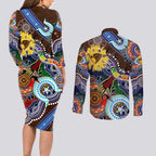Custom NAIDOC Week 2024 Hawthorn Hawks Couples Matching Long Sleeve Bodycon Dress and Long Sleeve Button Shirt Australia Aboriginal Dot Painting