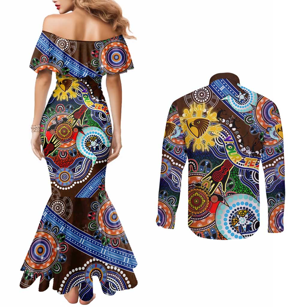 Custom NAIDOC Week 2024 Hawthorn Hawks Couples Matching Mermaid Dress and Long Sleeve Button Shirt Australia Aboriginal Dot Painting