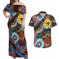 Custom NAIDOC Week 2024 Hawthorn Hawks Couples Matching Off Shoulder Maxi Dress and Hawaiian Shirt Australia Aboriginal Dot Painting
