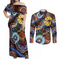 Custom NAIDOC Week 2024 Hawthorn Hawks Couples Matching Off Shoulder Maxi Dress and Long Sleeve Button Shirt Australia Aboriginal Dot Painting