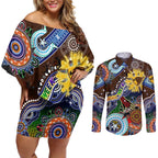 Custom NAIDOC Week 2024 Hawthorn Hawks Couples Matching Off Shoulder Short Dress and Long Sleeve Button Shirt Australia Aboriginal Dot Painting
