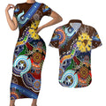 Custom NAIDOC Week 2024 Hawthorn Hawks Couples Matching Short Sleeve Bodycon Dress and Hawaiian Shirt Australia Aboriginal Dot Painting