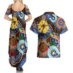 Custom NAIDOC Week 2024 Hawthorn Hawks Couples Matching Summer Maxi Dress and Hawaiian Shirt Australia Aboriginal Dot Painting