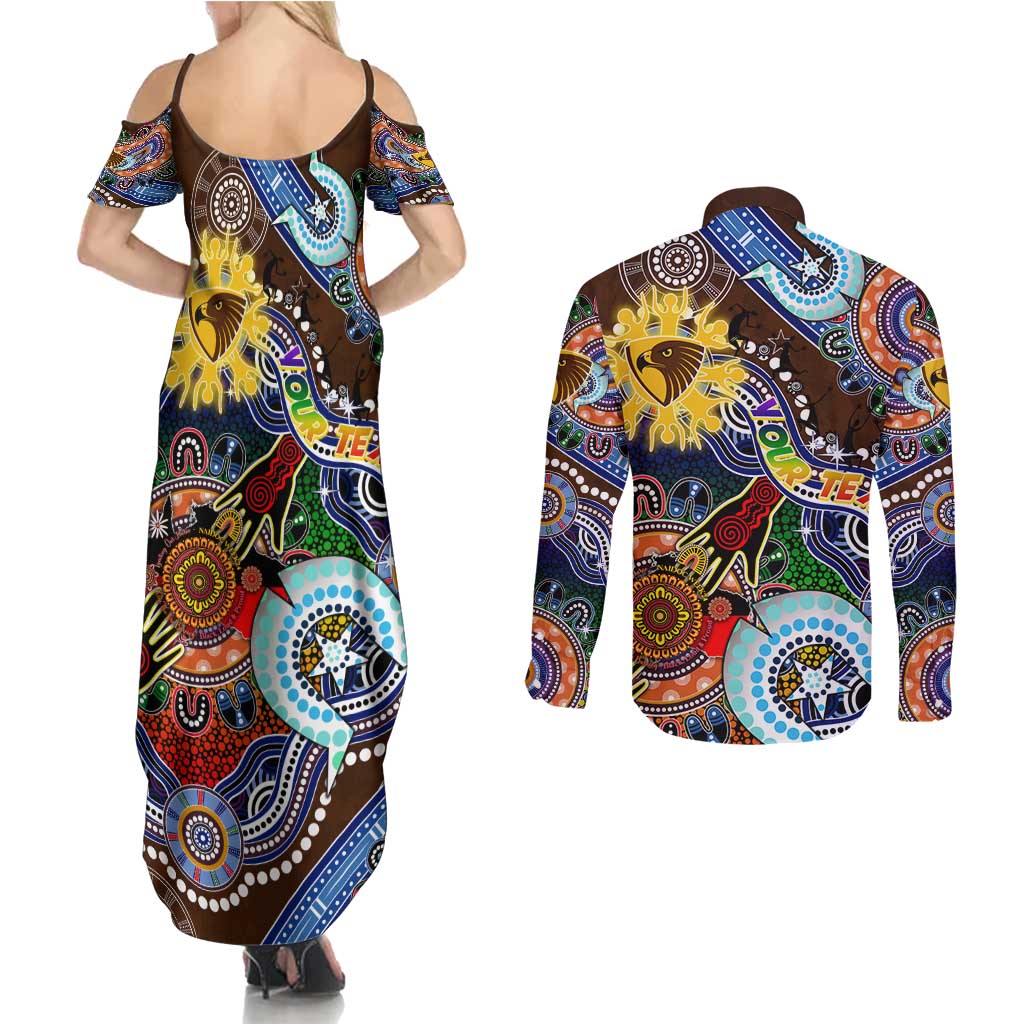 Custom NAIDOC Week 2024 Hawthorn Hawks Couples Matching Summer Maxi Dress and Long Sleeve Button Shirt Australia Aboriginal Dot Painting
