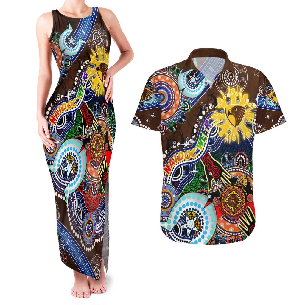 Custom NAIDOC Week 2024 Hawthorn Hawks Couples Matching Tank Maxi Dress and Hawaiian Shirt Australia Aboriginal Dot Painting