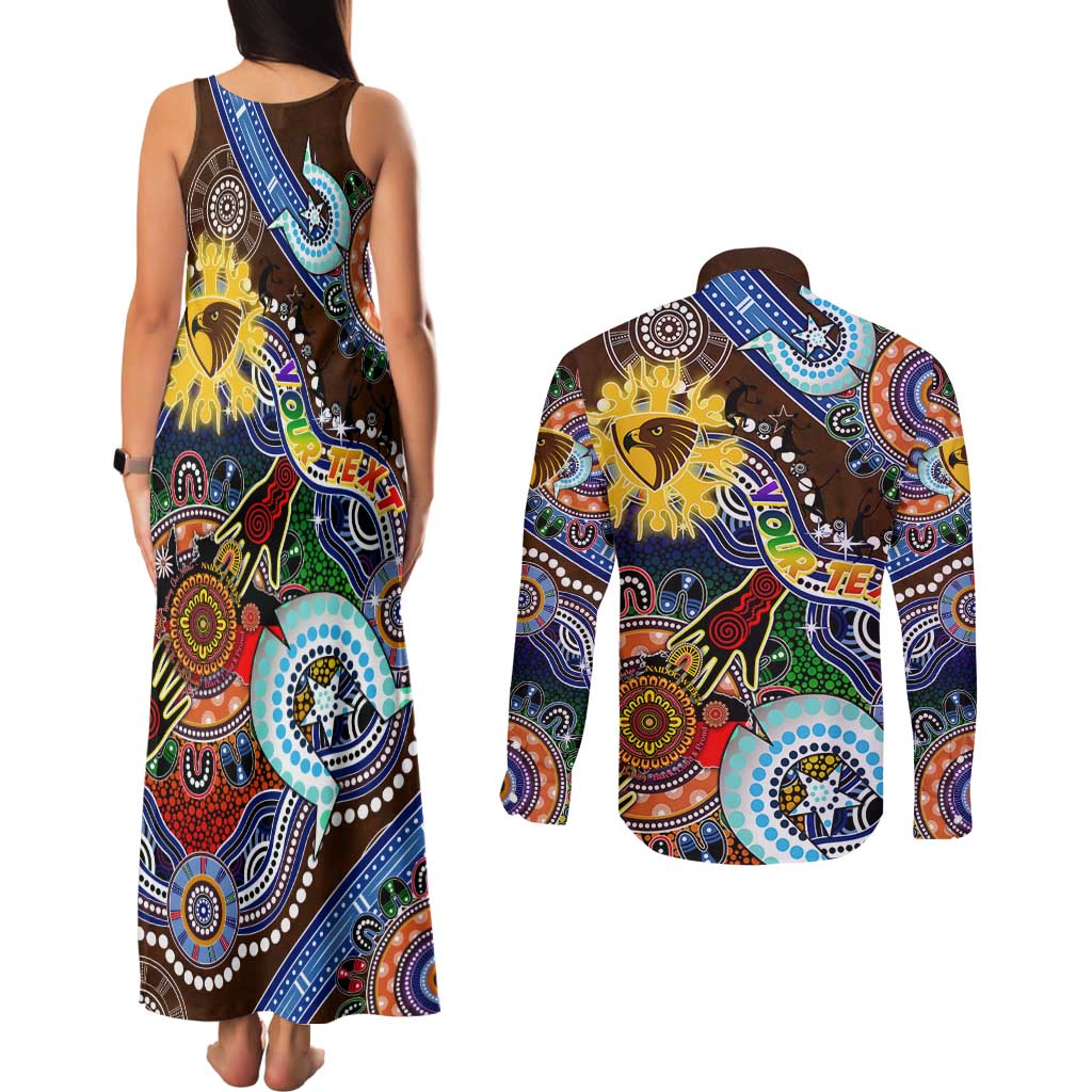 Custom NAIDOC Week 2024 Hawthorn Hawks Couples Matching Tank Maxi Dress and Long Sleeve Button Shirt Australia Aboriginal Dot Painting