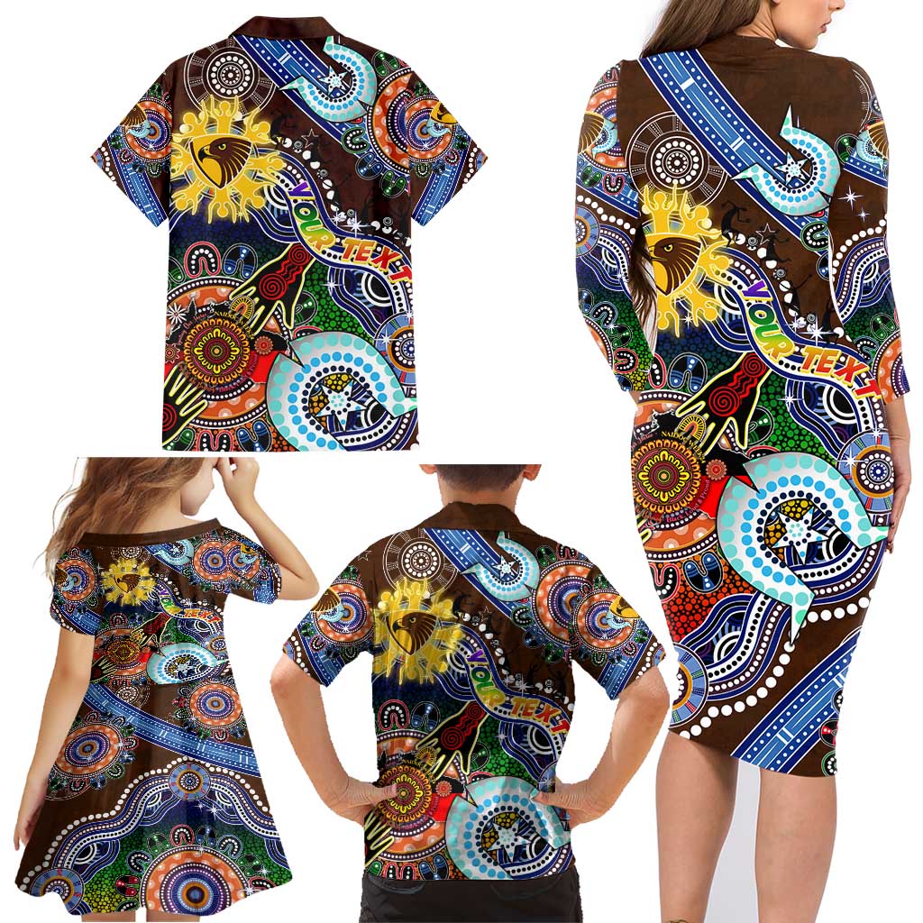 Custom NAIDOC Week 2024 Hawthorn Hawks Family Matching Long Sleeve Bodycon Dress and Hawaiian Shirt Australia Aboriginal Dot Painting