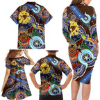 Custom NAIDOC Week 2024 Hawthorn Hawks Family Matching Long Sleeve Bodycon Dress and Hawaiian Shirt Australia Aboriginal Dot Painting