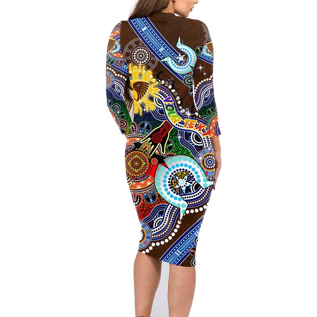 Custom NAIDOC Week 2024 Hawthorn Hawks Family Matching Long Sleeve Bodycon Dress and Hawaiian Shirt Australia Aboriginal Dot Painting