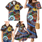 Custom NAIDOC Week 2024 Hawthorn Hawks Family Matching Mermaid Dress and Hawaiian Shirt Australia Aboriginal Dot Painting