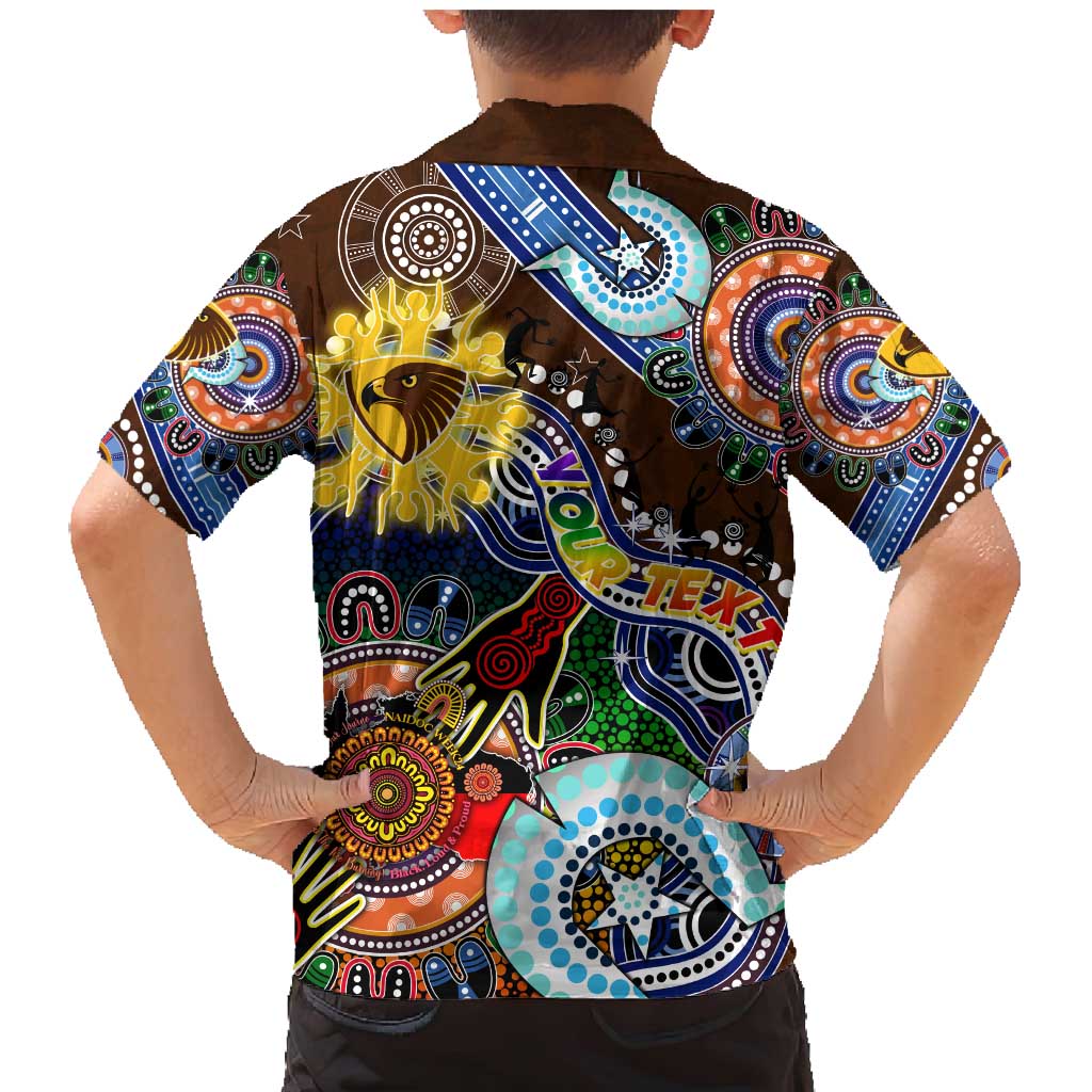 Custom NAIDOC Week 2024 Hawthorn Hawks Family Matching Mermaid Dress and Hawaiian Shirt Australia Aboriginal Dot Painting