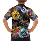Custom NAIDOC Week 2024 Hawthorn Hawks Family Matching Mermaid Dress and Hawaiian Shirt Australia Aboriginal Dot Painting