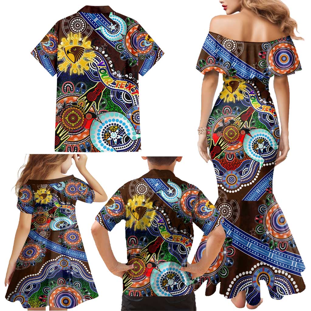 Custom NAIDOC Week 2024 Hawthorn Hawks Family Matching Mermaid Dress and Hawaiian Shirt Australia Aboriginal Dot Painting