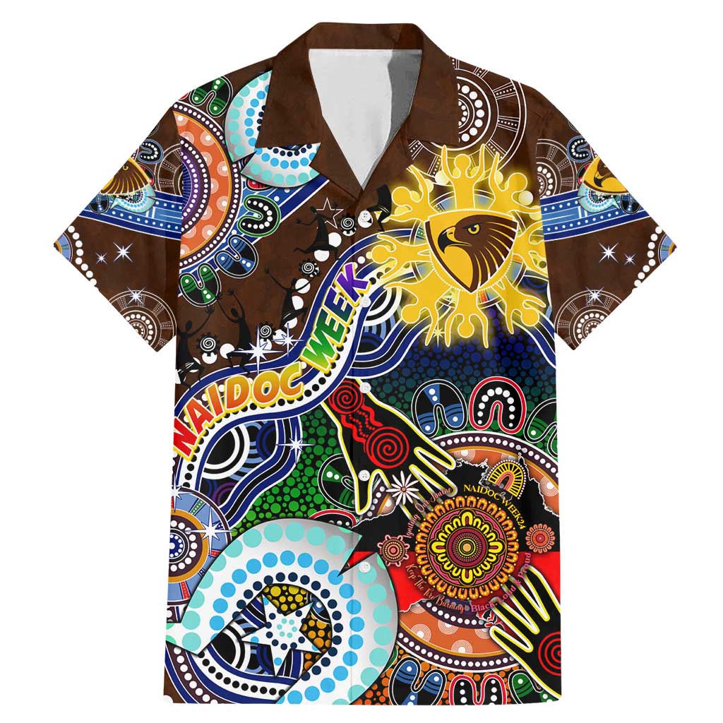 Custom NAIDOC Week 2024 Hawthorn Hawks Family Matching Mermaid Dress and Hawaiian Shirt Australia Aboriginal Dot Painting